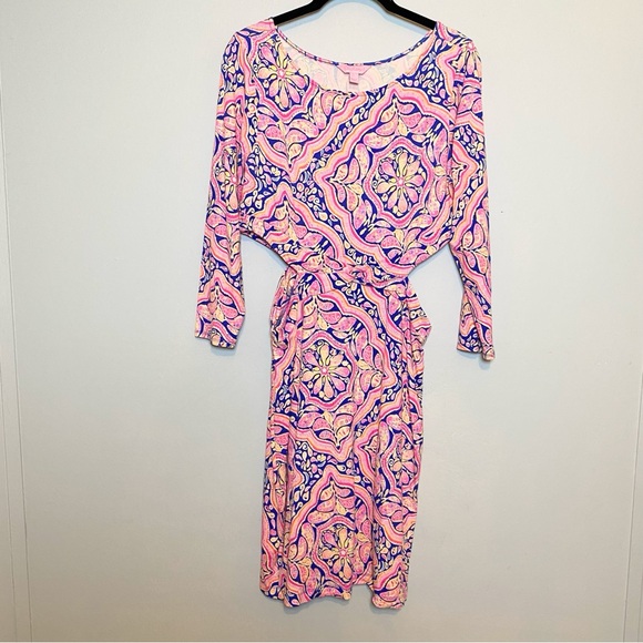 Lilly Pulitzer Pippa Cut Out Can't Resist Print Stretch Fitted Dress size L - Picture 3 of 13
